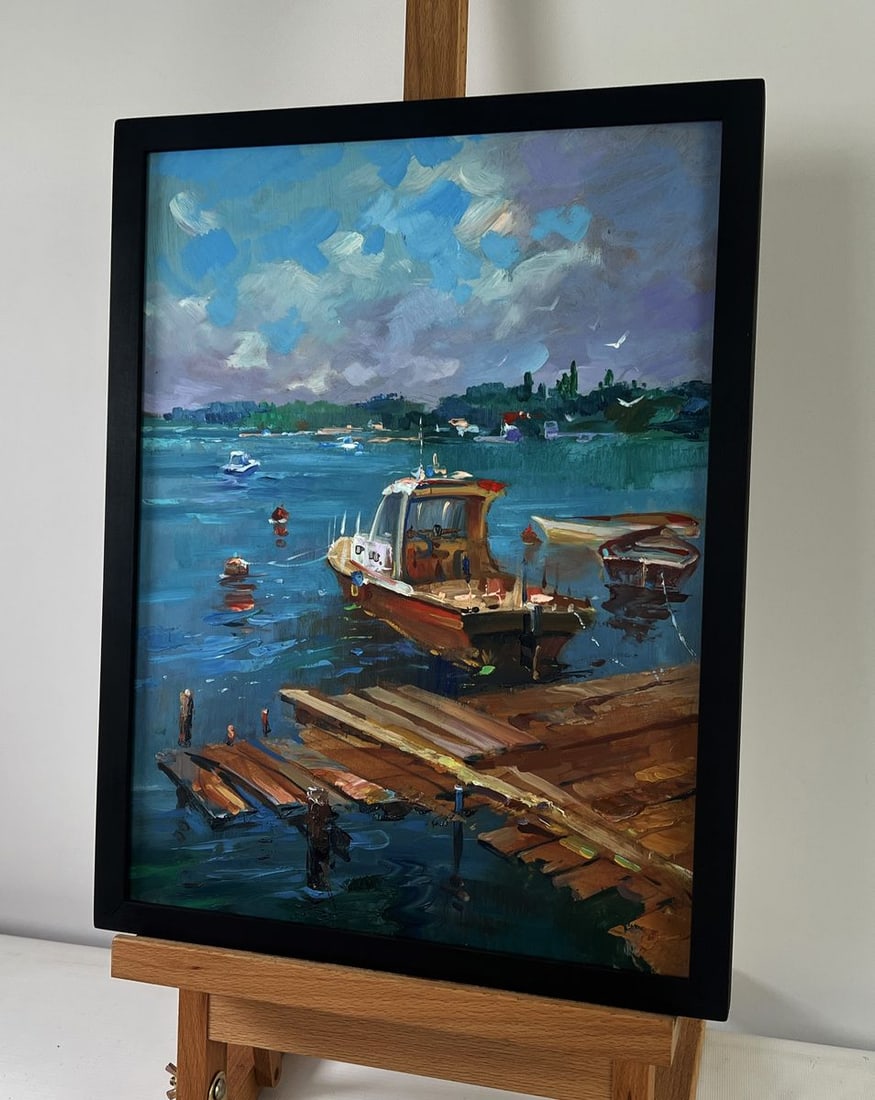 Oil painting Old wooden pier leading into the sea Yuriy Suprunchuk - 2