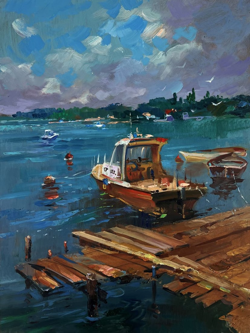 Oil painting Old wooden pier leading into the sea Yuriy Suprunchuk - 3