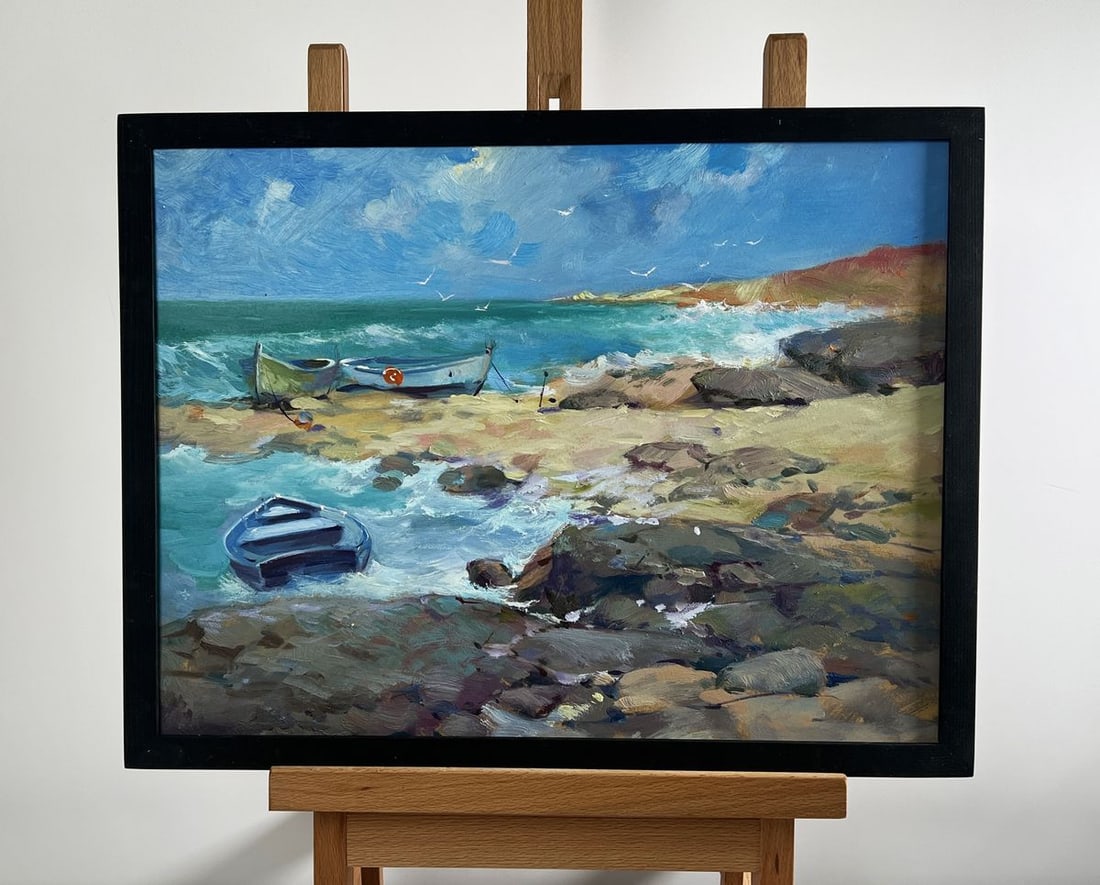 Oil painting Freedom over the sea Yuriy Suprunchuk: Title: Oil painting Freedom over the sea Yuriy Suprunchuk Description: No.AAA4218The oil painting "Freedom Over the Sea" is a captivating depiction of the untamed beauty of the coastal landscape, wher