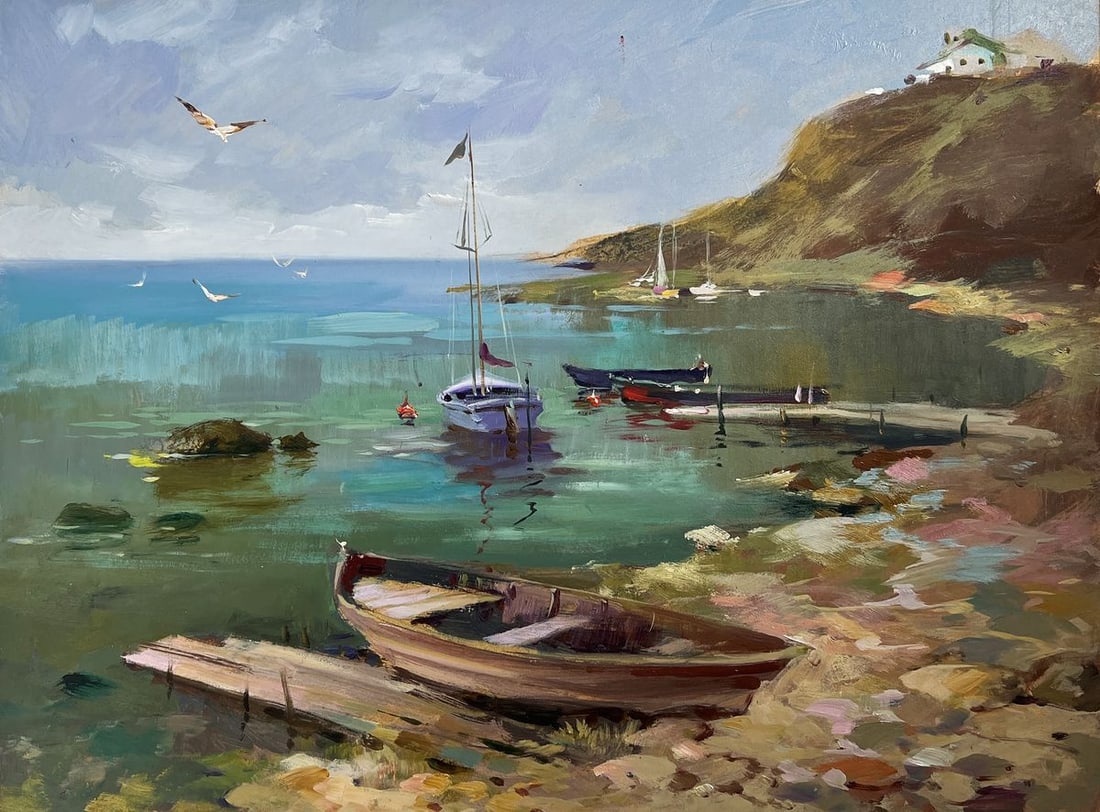 Oil painting Harbor at the foot of the hills Yuriy Suprunchuk - 3