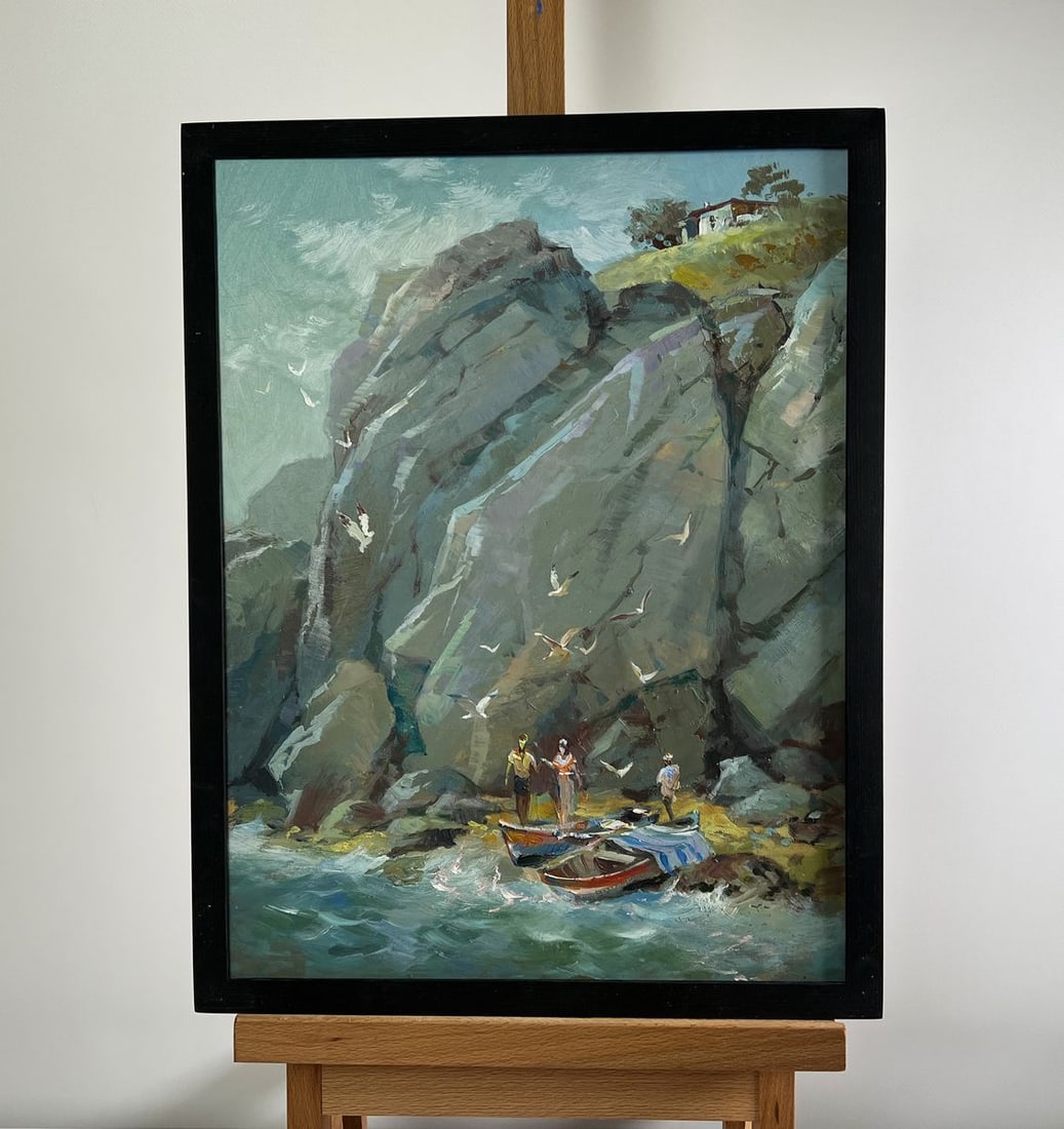 Oil painting Whisper of the sea waves Yuriy Suprunchuk: Title: Oil painting Whisper of the sea waves Yuriy Suprunchuk Description: No.AAA4226The oil painting "Whisper of the Sea Waves" captures a moment of serenity and grandeur along a rugged coastline, wh