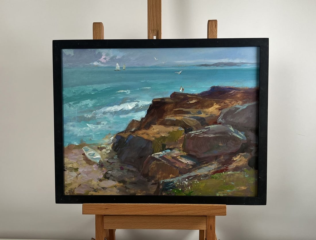 Oil painting Sea Symphony of Waves Yuriy Suprunchuk: Title: Oil painting Sea Symphony of Waves Yuriy Suprunchuk Description: No.AAA4253The painting "Sea Symphony of Waves" captures the raw beauty and untamed power of the ocean as it meets the rugged