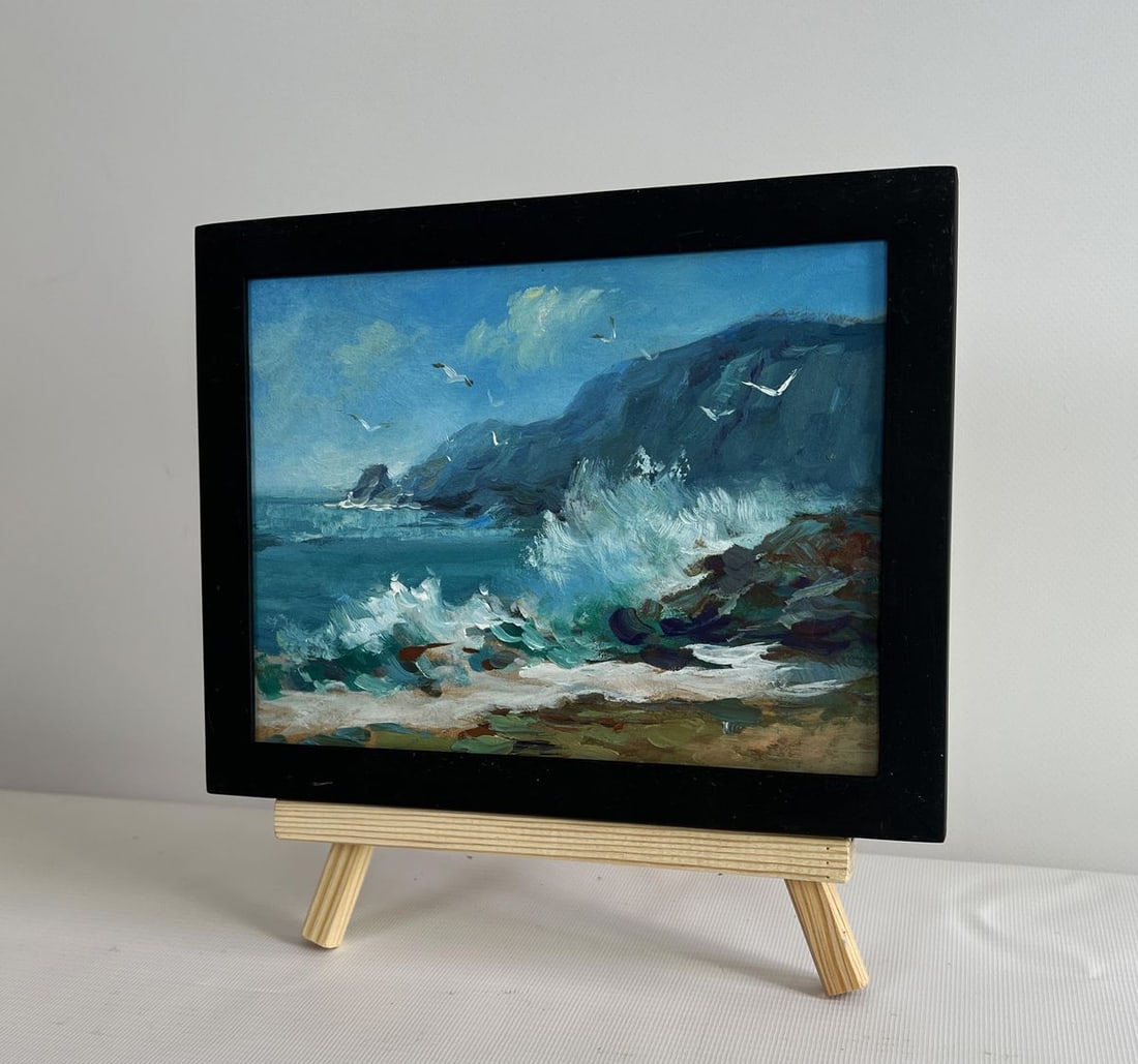 Oil painting Sea waves crash against the rocks Yuriy Suprunchuk - 2