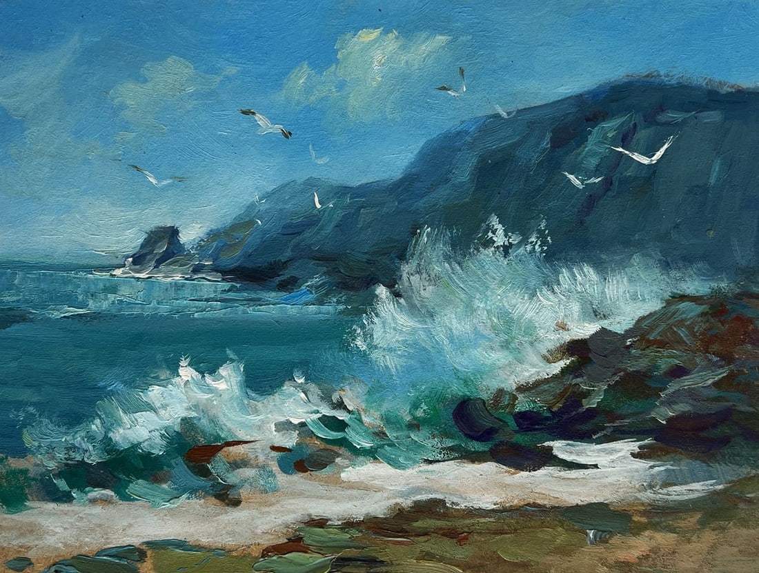 Oil painting Sea waves crash against the rocks Yuriy Suprunchuk - 3
