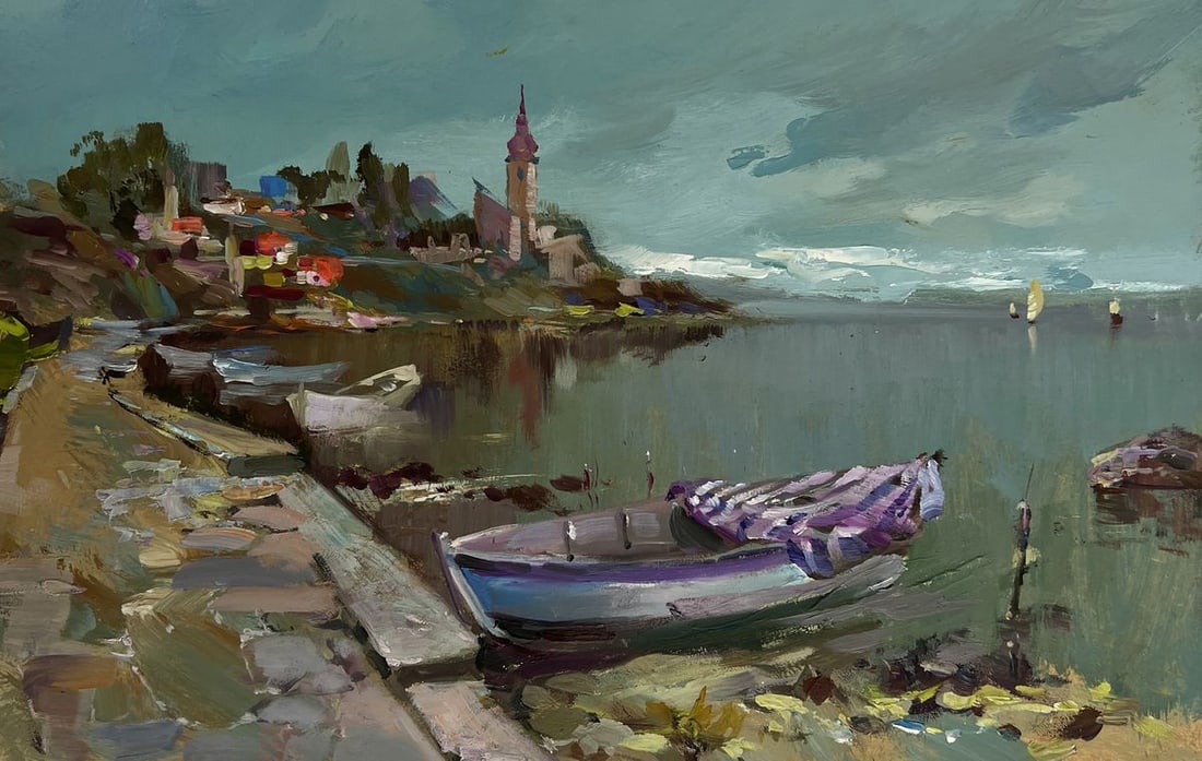 Oil painting City boat ferry Yuriy Suprunchuk - 3