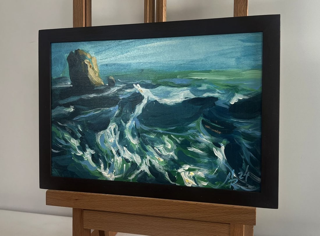 Acrylic painting The sea washing the rocks Mykhailo Patskan - 2