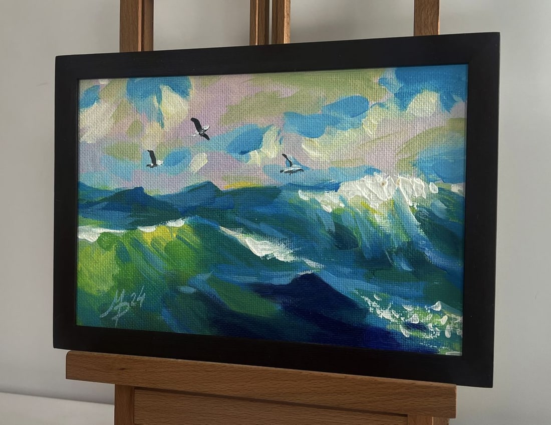 Acrylic painting Seagulls over the sea Mykhailo Patskan - 2