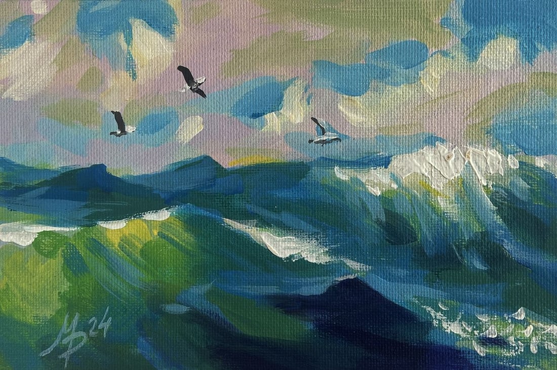 Acrylic painting Seagulls over the sea Mykhailo Patskan - 3