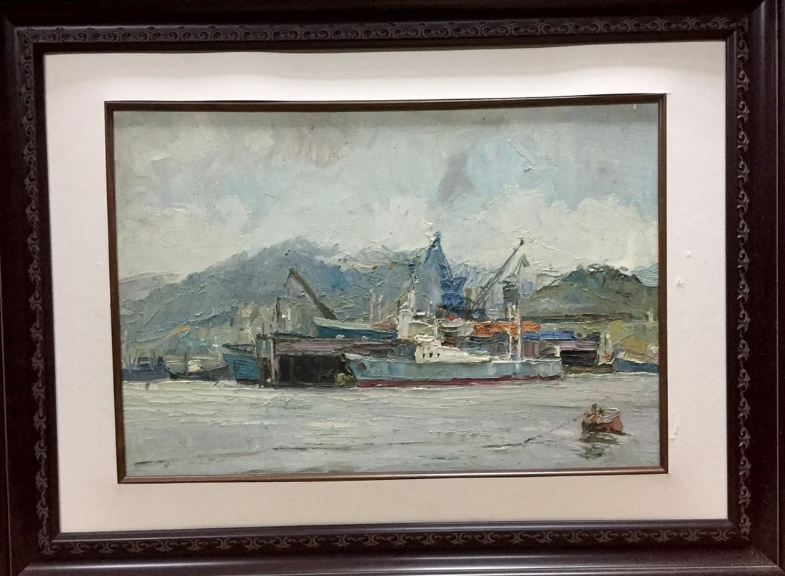 Oil painting Ship mooring: Title: Oil painting Ship mooring Description: No.Vern 19 *** ABOUT THIS PAINTING *** * TITLE: "Ship mooring" * SIZE: 43x60 cm/16.92x23.62 inches', frame size: 53x70 cm/20.86x27.55 inches' * MEDIUM: oi