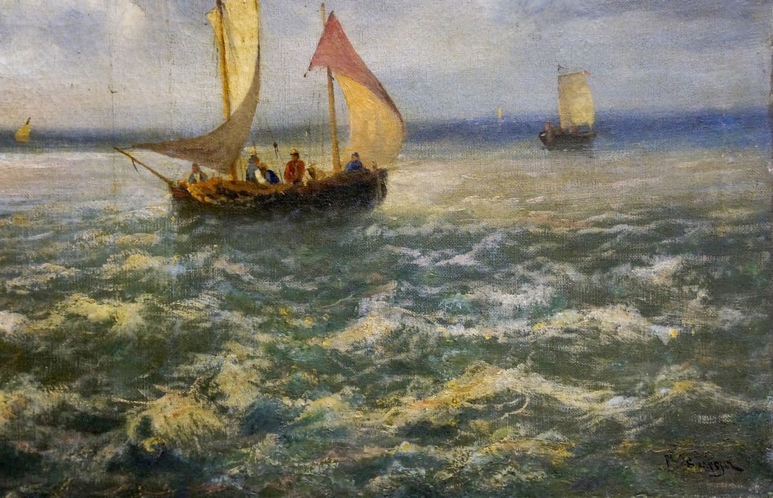 Oil painting Ship at sea - 5