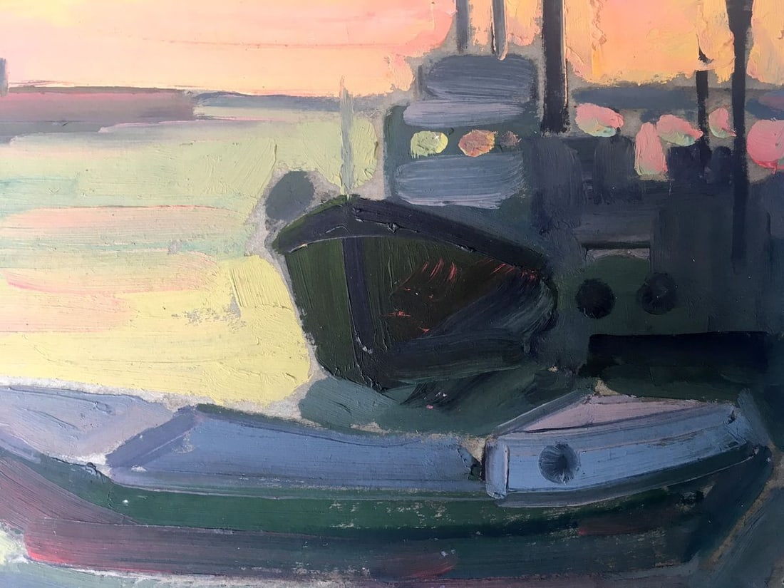 Oil painting City port Peter Tovpev - 10