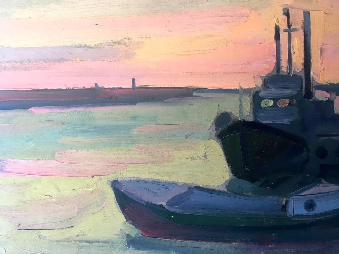 Oil painting City port Peter Tovpev - 11