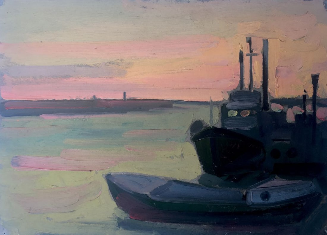 Oil painting City port Peter Tovpev: Title: Oil painting City port Peter Tovpev Description: No.AAA2490 *** ABOUT THIS PAINTING *** * TITLE: "City port" * ARTISTS: Peter Tovpev * SIZE: 34.5x24.5 cm/13.58x9.64 inches' * MEDIUM: oil, cardb