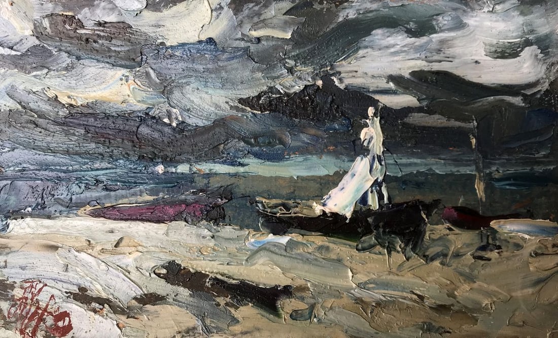 Oil painting The storm is starting Alexander Nikolaevich Cherednichenko: Title: Oil painting The storm is starting Alexander Nikolaevich Cherednichenko Description: No.AAA2688 The oil painting depicts a stunning seascape with a dramatic sky looming above. The sea