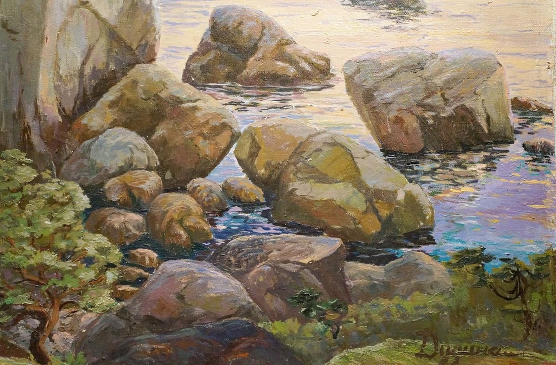 Oil painting Landscape near the coast - 5
