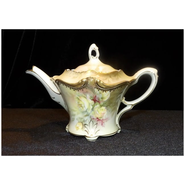 Antique RS Prussia Hand Painted Roses Teapot Victorian - 2