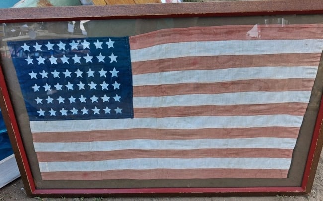 American Flag 48 Star Folk Art Hand Sewn Painted Stars framed (1 of 4)
