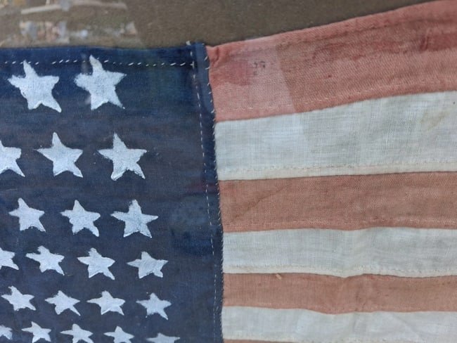 American Flag 48 Star Folk Art Hand Sewn Painted Stars framed - 2