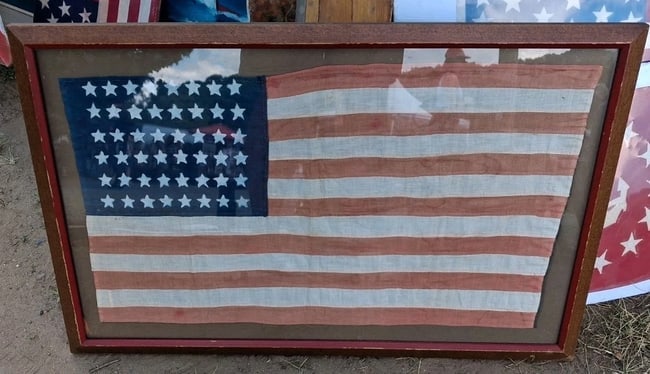 American Flag 48 Star Folk Art Hand Sewn Painted Stars framed - 3
