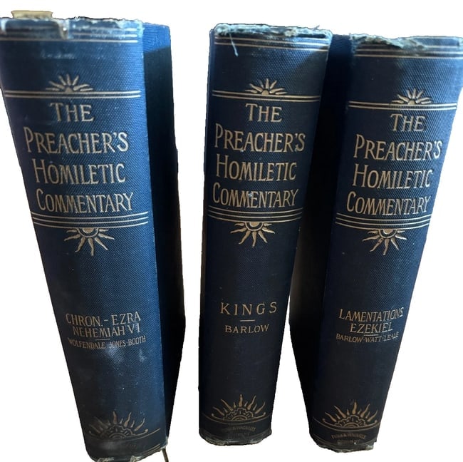 Lot Of 3 books The Preacher's Homiletic Commentary 1892 Antique. Lot one: The product is a lot of three antique books titled "The Preacher's Homiletic Commentary" from 1892. These books are likely to contain religious teachings and insights related to Christianity, making