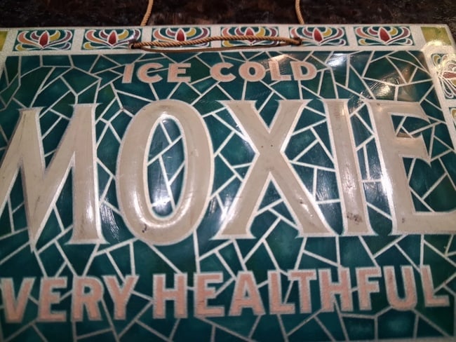 Small Embossed Tin Moxie Sign Over Cardboard NM 1910 - 2