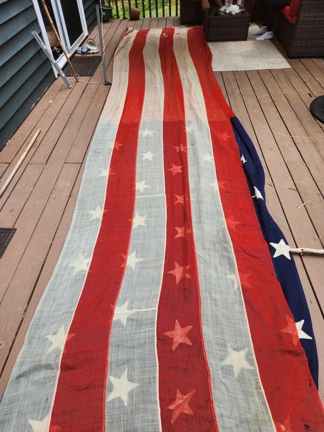 American Flag 34 Star RARE Single Applique stars folky Civil War W. Nichols - 10