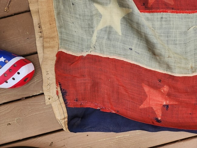 American Flag 34 Star RARE Single Applique stars folky Civil War W. Nichols - 11
