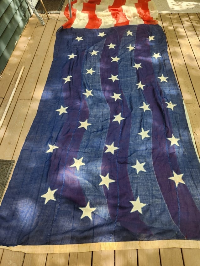 American Flag 34 Star RARE Single Applique stars folky Civil War W. Nichols - 6
