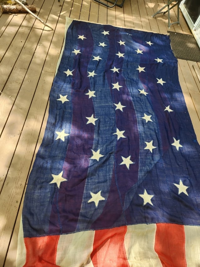 American Flag 34 Star RARE Single Applique stars folky Civil War W. Nichols - 7
