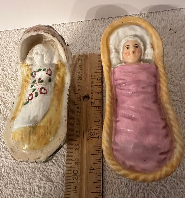 2 Staffordshire "Baby in a Cradle," Whimsies, c. 1800 (1 of 4)