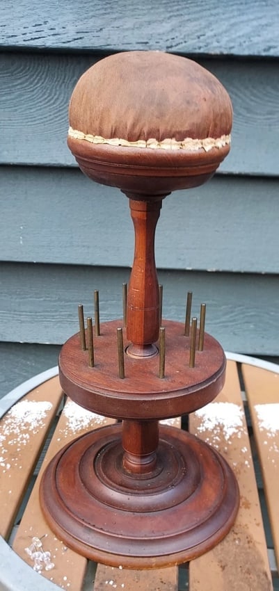 Antique Folk Sewing Organizer Round 1890 Pin Cushion 14" Tall (1 of 4)