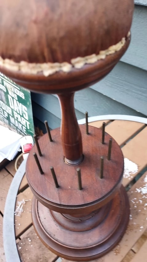 Antique Folk Sewing Organizer Round 1890 Pin Cushion 14" Tall - 3