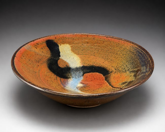 Vintage Studio Pottery Bowl Abstract Landscape Glaze Signed 7.5 Inch: Date/Period: unknown Dimension: 7.5" Material: pottery Additional Information: An attractive hand-thrown studio pottery bowl signed "PAT" on the underside, featuring a striking abstract glaze composit