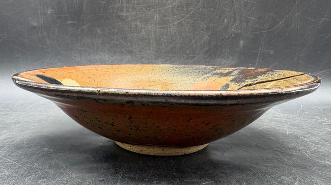 Vintage Studio Pottery Bowl Abstract Landscape Glaze Signed 7.5 Inch - 2