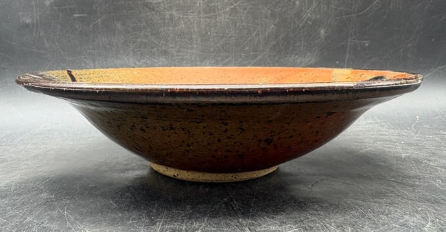 Vintage Studio Pottery Bowl Abstract Landscape Glaze Signed 7.5 Inch - 4