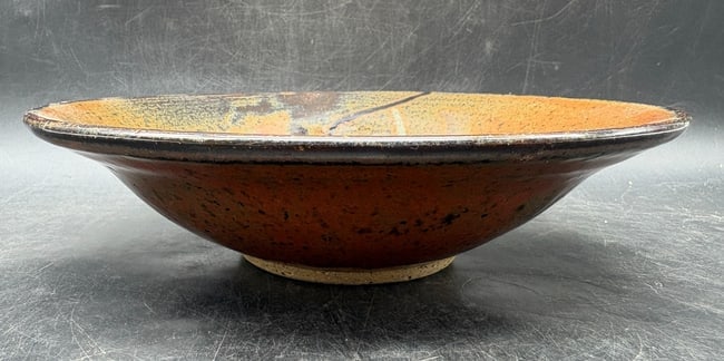 Vintage Studio Pottery Bowl Abstract Landscape Glaze Signed 7.5 Inch - 5