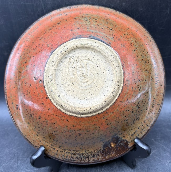 Vintage Studio Pottery Bowl Abstract Landscape Glaze Signed 7.5 Inch - 7