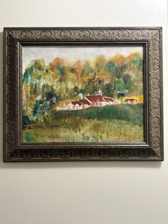Impressionistic Oil On Board Landscape Painting: For sale is an impressionistic oil on board landscape painting. The frame measures 25 3/4" x 21 3/4" and the board measures 20" x 16". It is in good condition Shipping: Domestic: Flat-rate of $50.00 t
