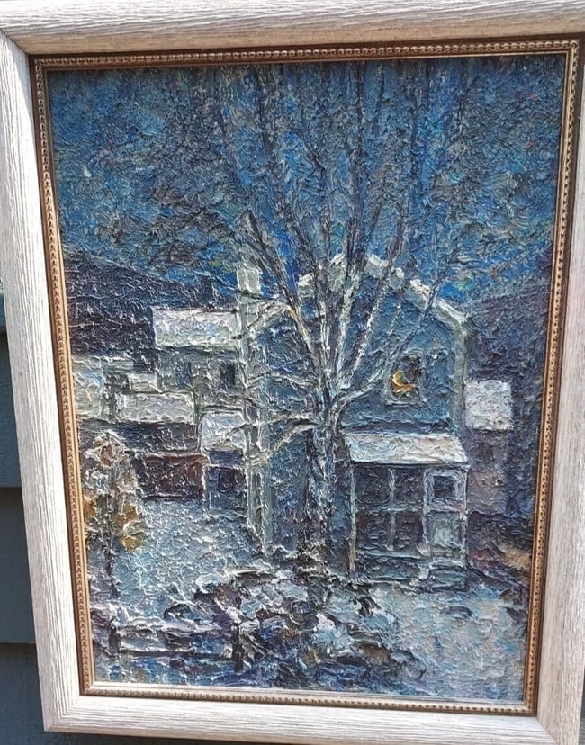 Phenomenal Oil painting First Snowfall morning Signed - 2