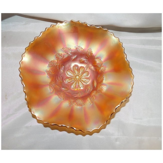 Antique Dugan Marigold Windflower Ruffled Rim Bowl - 2