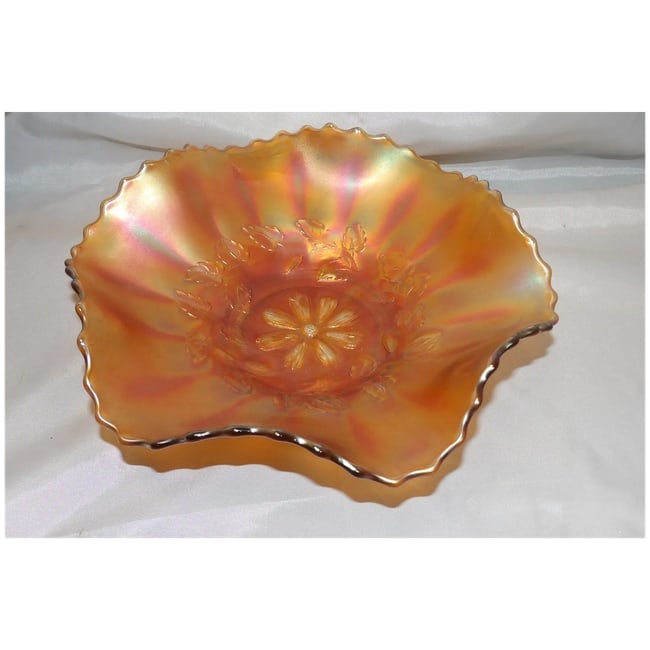 Antique Dugan Marigold Windflower Ruffled Rim Bowl - 3