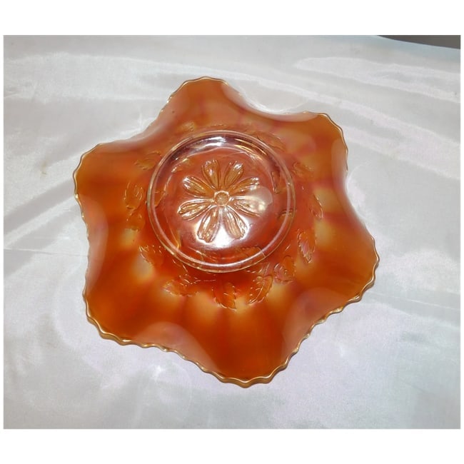 Antique Dugan Marigold Windflower Ruffled Rim Bowl - 5