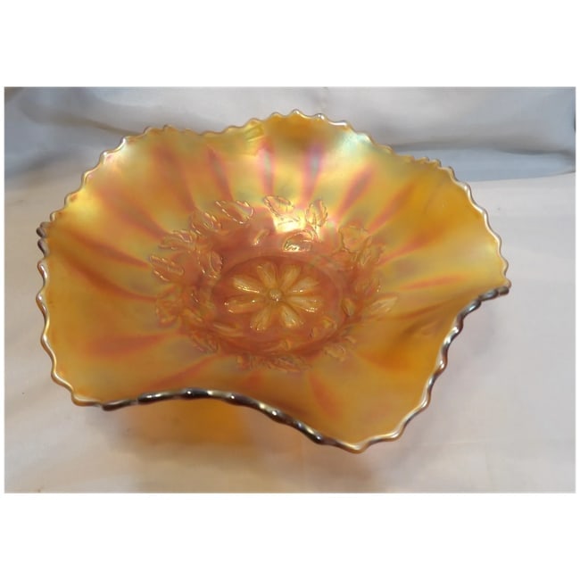 Antique Dugan Marigold Windflower Ruffled Rim Bowl - 7