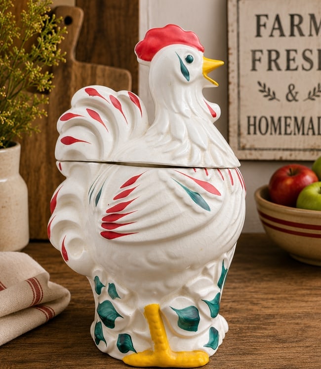 Vintage Pottery Rooster Cookie Jar Hand Painted Pottery Guild America (1 of 8)
