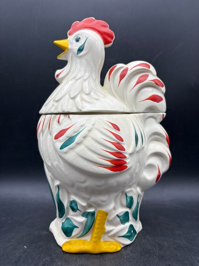 Vintage Pottery Rooster Cookie Jar Hand Painted Pottery Guild America - 8