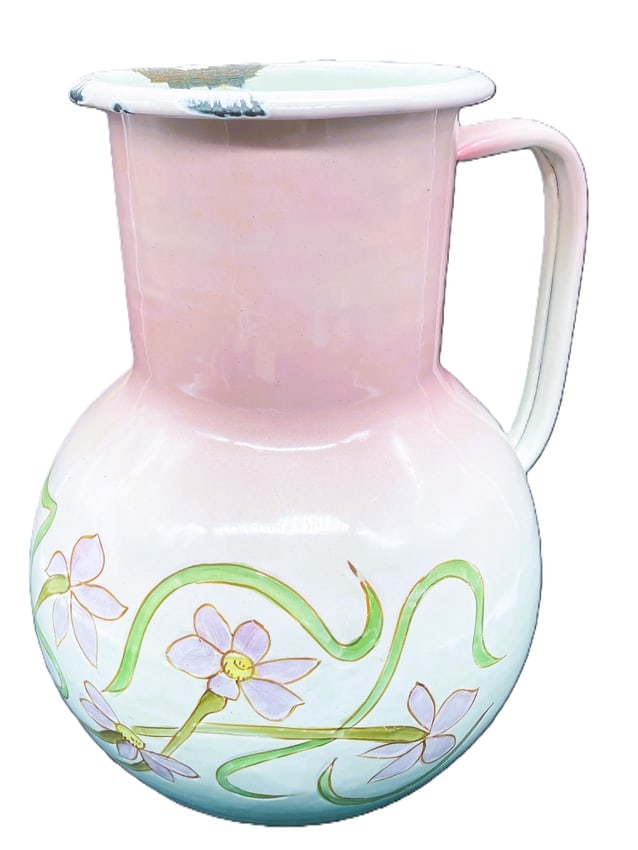ANTIQUE French Country ENAMEL PITCHER 11" BOUDOIR - 2