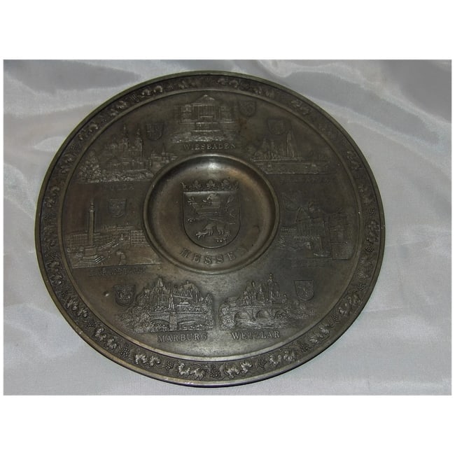 Oxidized Pewter Souvenir of Germany with Hesse Coat of Arms - 2