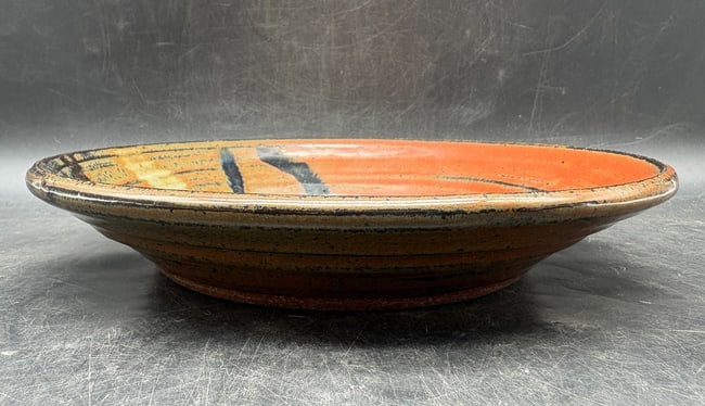 Signed Studio Pottery Art Plate Bowl Hand Thrown Abstract Earth Tone Glaze - 3