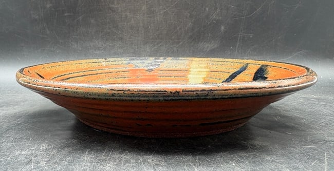 Signed Studio Pottery Art Plate Bowl Hand Thrown Abstract Earth Tone Glaze - 4