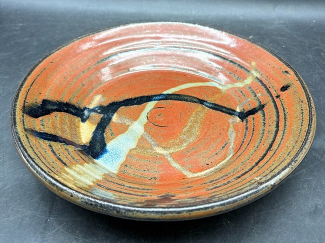 Signed Studio Pottery Art Plate Bowl Hand Thrown Abstract Earth Tone Glaze - 8